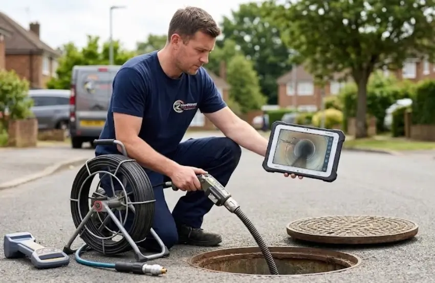 CCTV Drain Surveys Hampshire using a drain inspection camera to identify pipe problems